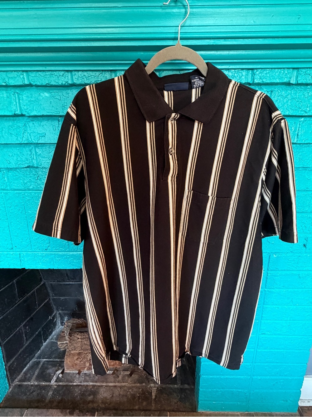 Puritan Black Polo with Cream Vertical Stripes